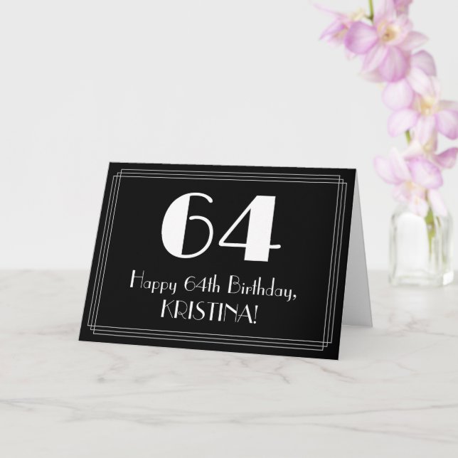 Tarjeta 64º cumpleaños ~ Art Deco Inspirado Aspecto "64",  (Orquídea)