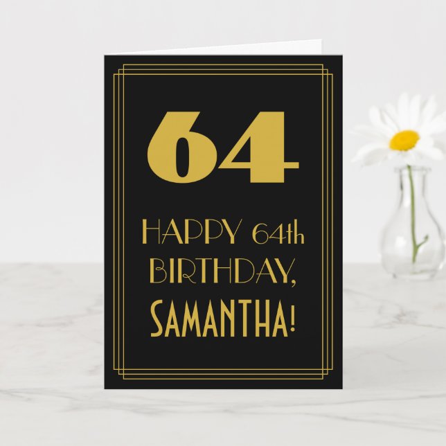 Tarjeta 64º cumpleaños ~ Art Deco Inspirado Aspecto "64" y (Planta pequeña)