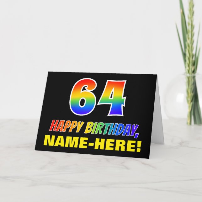 Tarjeta 64º cumpleaños: audaz, divertido, simple, arcoiris (Anverso)
