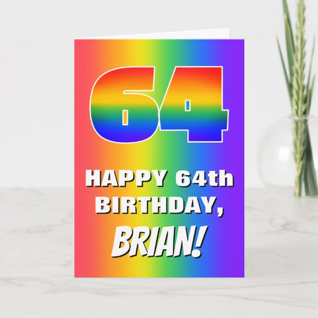 Tarjeta 64º cumpleaños: Colorido, divertido patrón arcoiri (Anverso)