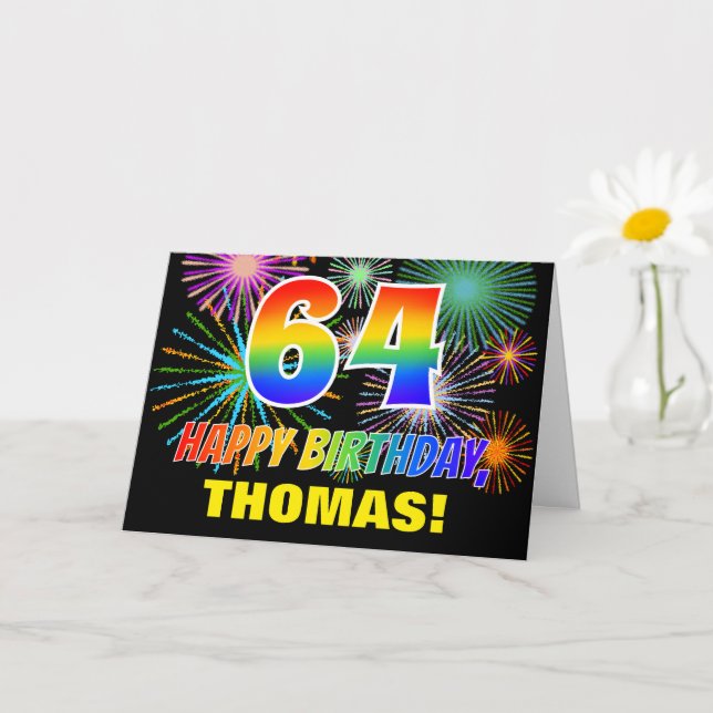 Tarjeta 64º cumpleaños: negrita, diversión, fuegos artific (Planta pequeña)