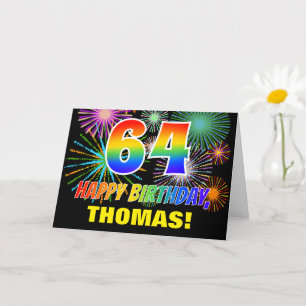 Tarjeta 64º cumpleaños: negrita, diversión, fuegos artific