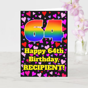 Tarjeta 64º cumpleaños: Patrón de corazones amorosos, arco