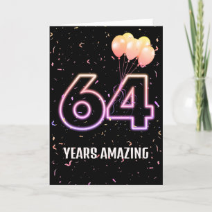 Tarjeta 64.º Balón de cumpleaños y Confetti