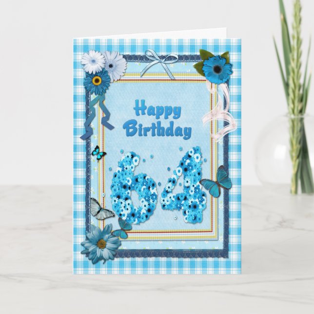 Tarjeta 64.º cumpleaños con un efecto scrapbook (Anverso)