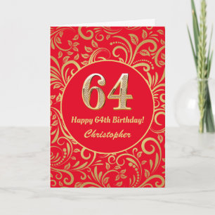 Tarjeta 64.º patrón floral rojo y dorado