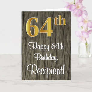 Tarjeta 64 Aniversario de la fecha: Elegante Faux Gold Loo