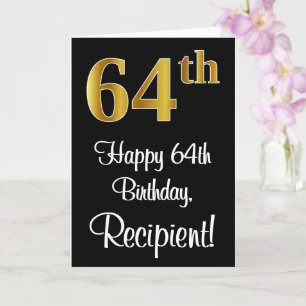 Tarjeta 64 Aniversario ~ Elegante Lujoso Faux Gold Look #