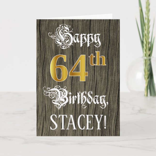 Tarjeta 64 Aniversario: Faux Gold Look + Faux Wood Pattern (Anverso)