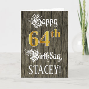 Tarjeta 64 Aniversario: Faux Gold Look + Faux Wood Pattern