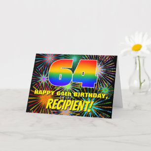 Tarjeta 64 Aniversario: Fuegos artificiales divertidos y c