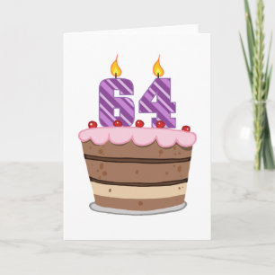 Tarjeta 64 años en el pastel de cumpleaños