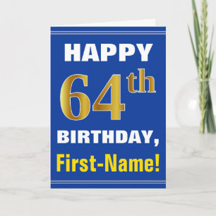 Tarjeta 64.o cumpleaños del oro intrépido, azul, falso con