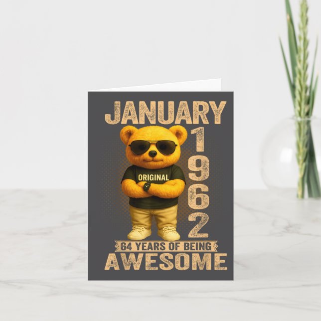 Tarjeta 64 Year Old January 1962 Teddy Bear 64th Birthday  (Anverso)