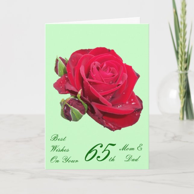 Tarjeta 65º aniversario Boda personalizado de la Rosa Roja (Anverso)