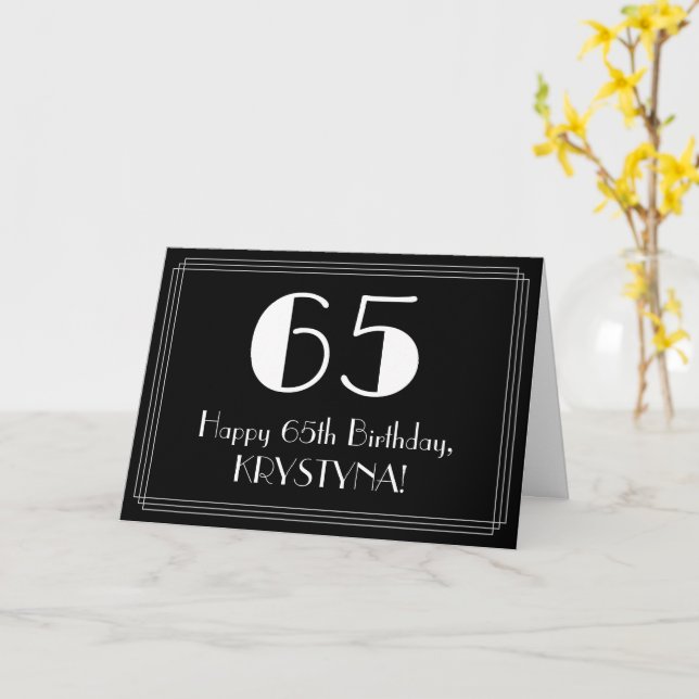Tarjeta 65º cumpleaños ~ Art Deco Inspirado Aspecto "65",  (flor amarilla)