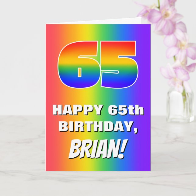 Tarjeta 65º cumpleaños: Colorido, divertido patrón arcoiri (Orquídea)