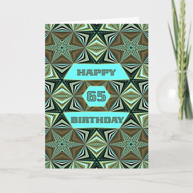 Tarjeta 65º cumpleaños con diseño de resumen verde (Anverso)