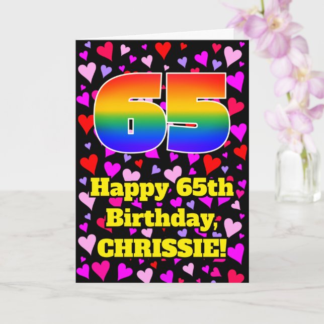 Tarjeta 65º cumpleaños: Patrón de corazones amorosos, arco (Orquídea)