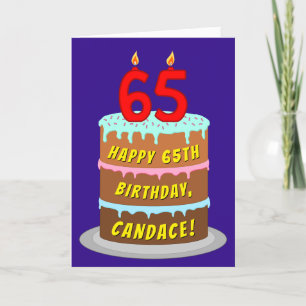 Tarjeta 65º cumpleaños: Torta divertida y velas + nombre p