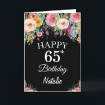 Tarjeta 65.ª acuarela Flores Florales Negras<br><div class="desc">65º Nacimiento Watercolor Floral Floral Tarjeta Negra con nombre y edad personalizados. Para una mayor personalización,  haga clic en el botón "Personalizar" y utilice nuestra herramienta de diseño para modificar esta plantilla.</div>
