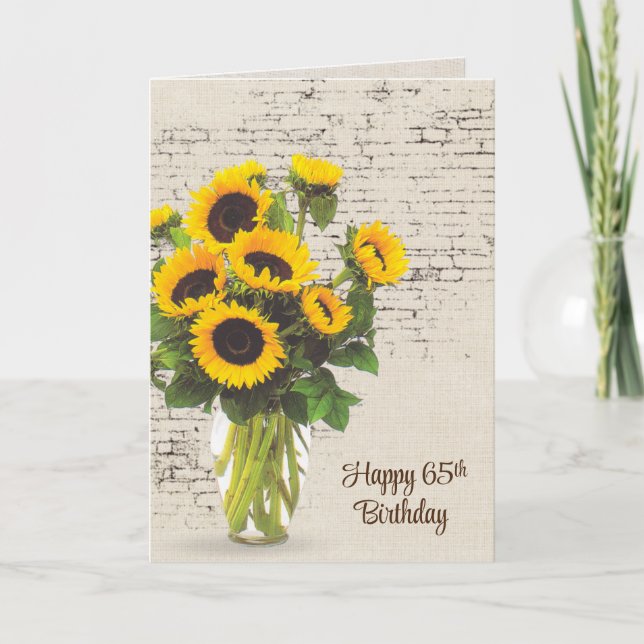 Tarjeta 65.º Aniversario Bouquet De Girasol En Ladrillo (Anverso)