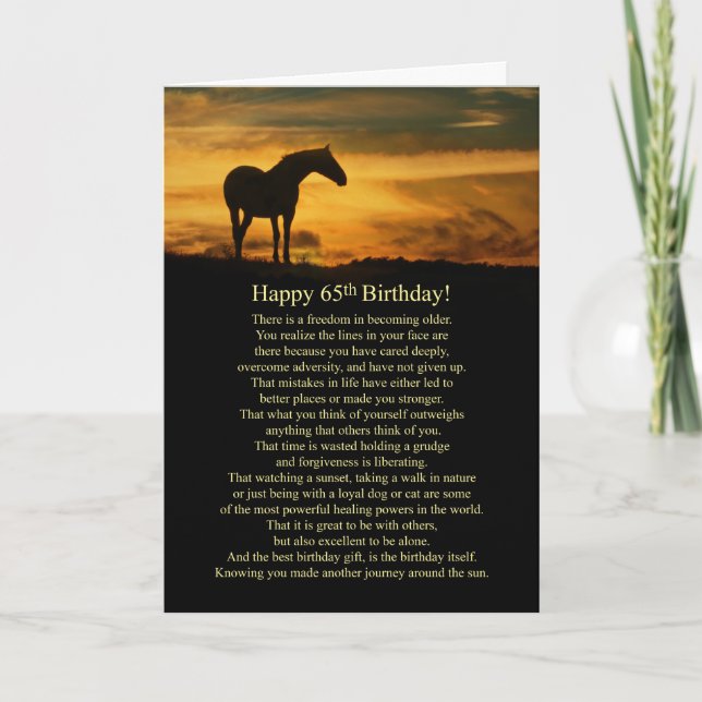 Tarjeta 65.º caballo de cumpleaños y bellas palabras de la (Anverso)