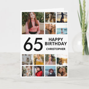 Tarjeta 65.º Collage de fotos de cumpleaños 13 fotos Blanc