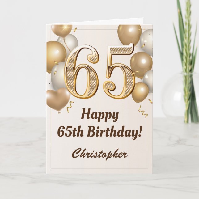 Tarjeta 65.º cumpleaños Globos de oro y cumpleaños de Conf (Anverso)