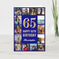 65.º feliz cumpleaños Collage de fotos azul y oro 