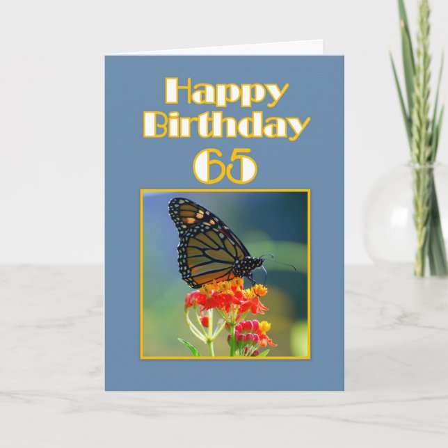 Tarjeta 65.a mariposa de monarca feliz del cumpleaños (Anverso)
