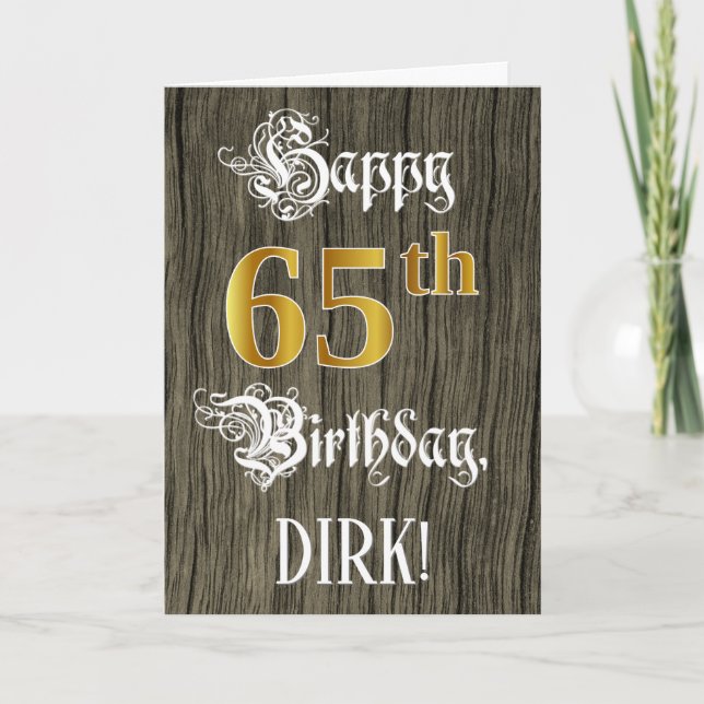 Tarjeta 65 Aniversario: Faux Gold Look + Faux Wood Pattern (Anverso)