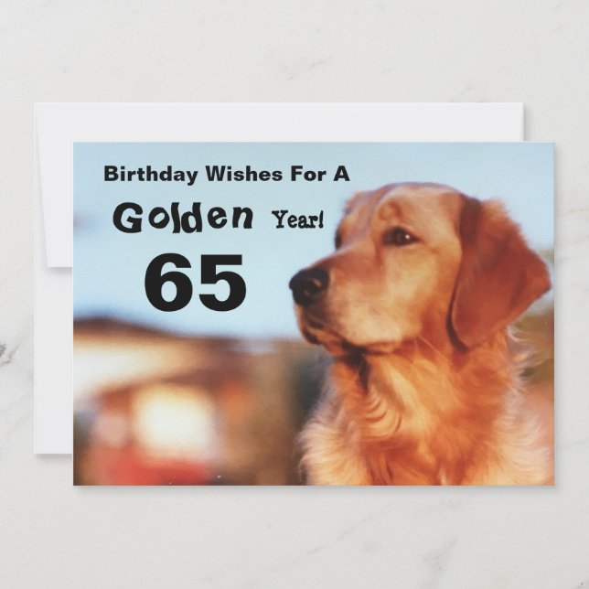 Tarjeta 65 años de oro Golden Retriever Fun Cumpleaños (Anverso)