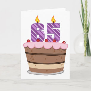 Tarjeta 65 años en el pastel de cumpleaños