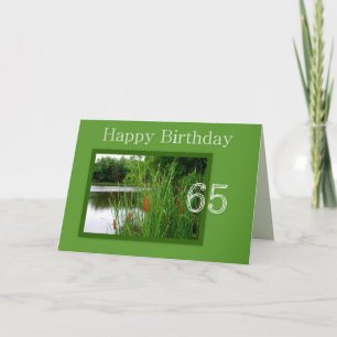 Tarjeta 65° felino feliz cumpleaños clavado en un estanque