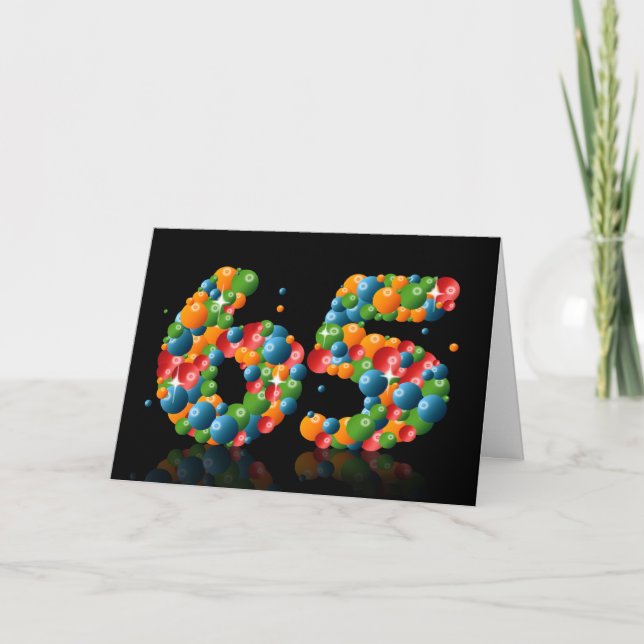 Tarjeta 65.o cumpleaños con los números formados de bolas (Anverso)