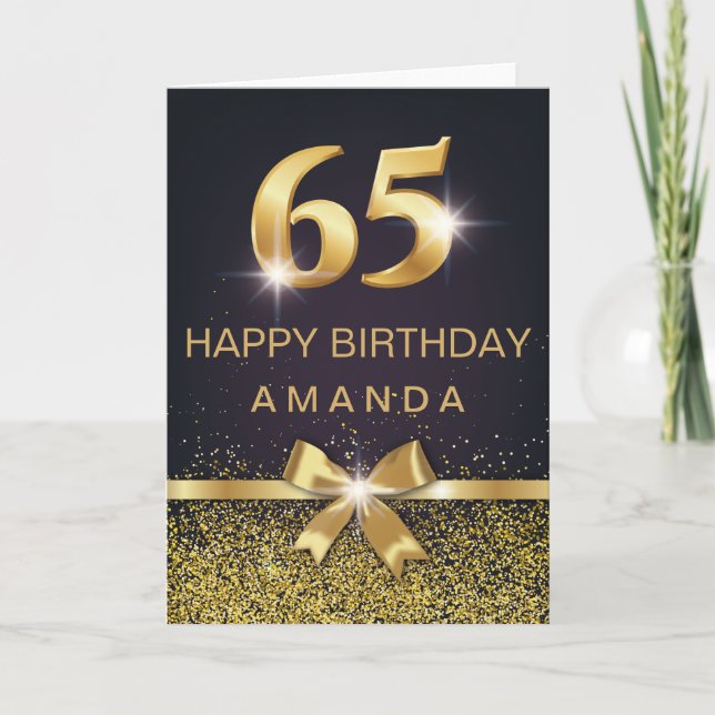 Tarjeta 65.o purpurina elegante personalizado del oro del (Anverso)