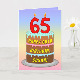 Tarjeta 65th Birthday — Fun Cake & Candles, w/ Custom Name