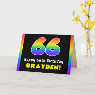 Tarjeta 66º cumpleaños: arcoiris colorido # 66, nombre per