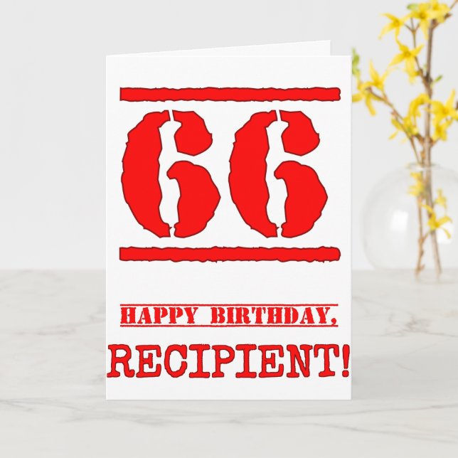 Tarjeta 66º cumpleaños: Diversión, estampado de goma roja (flor amarilla)