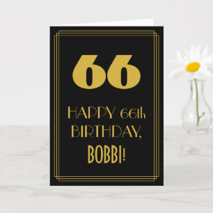 Tarjeta 66º cumpleaños - Estilo Art Decó "66" y nombre