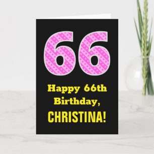 Tarjeta 66º cumpleaños: Estripas y corazones rosados "66"