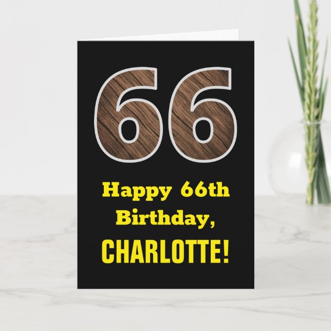 Tarjeta 66º cumpleaños: Nombre, Patrón de grano de madera  (Anverso)