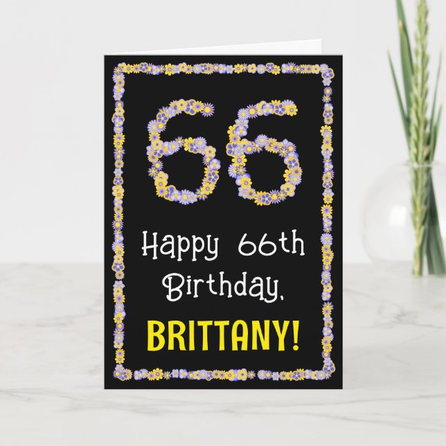 Tarjeta 66º cumpleaños: número de flores florales, nombre  (Anverso)