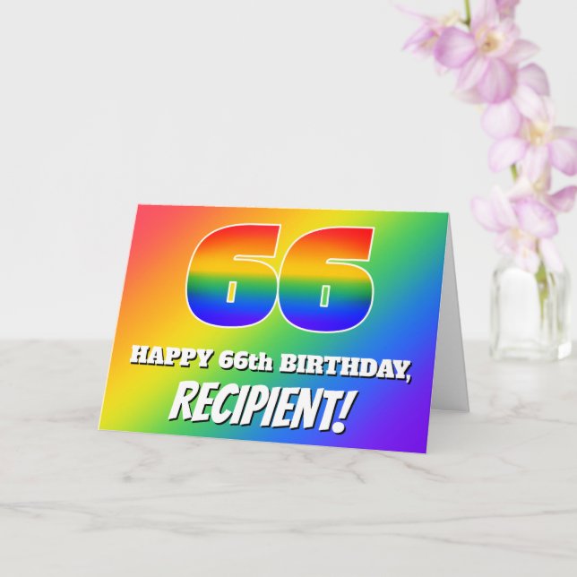 Tarjeta 66º cumpleaños: Patrón arcoiris multicolor # 66 (Orquídea)