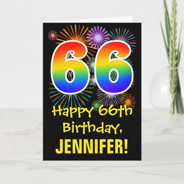 Tarjeta 66º cumpleaños: Patrón de fuegos artificiales dive (Anverso)