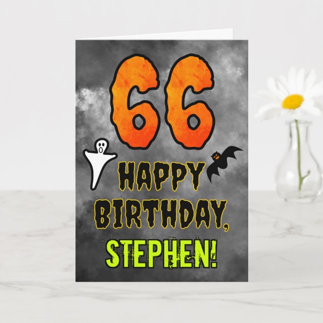 Tarjeta 66º cumpleaños: Tema de Eerie Halloween + nombre p (Planta pequeña)