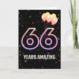 Tarjeta 66.º Balón de cumpleaños y Confetti