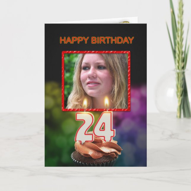 Tarjeta 66.º cumpleaños con torta y velas (Anverso)