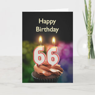 Tarjeta 66.º cumpleaños con torta y velas